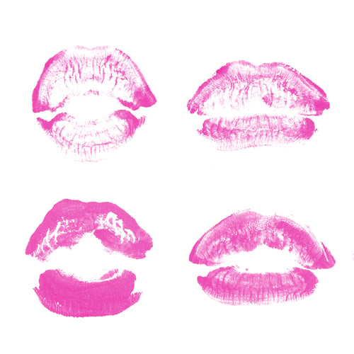 Preview: Female Lips Lipstick Kiss Print Set For Valentine Day And Love Collection Isolated On White