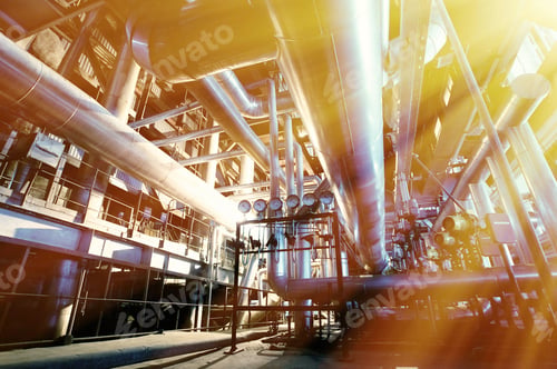 Preview: Industrial Zone, Steel Pipelines And Equipment In Blue Tones