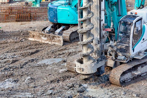 Preview: Close-Up Of Big Drilling Machine For Drilling Holes In The Ground At The Construction Site.