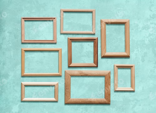 Preview: Old Wooden Frames On Blue Wall