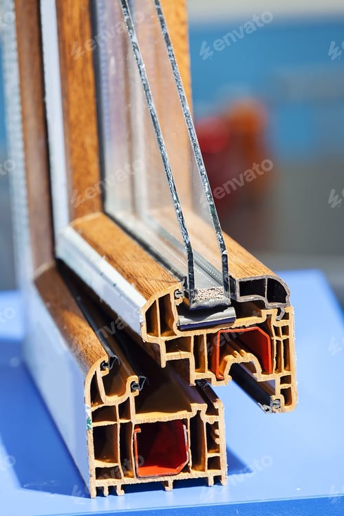 Preview: Cross Section Of Pvc Profile For Window, Wood Design; Note Shallow Depth Of Field