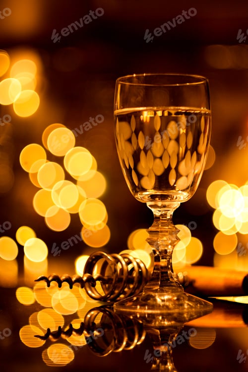 Preview: Glass Of Wine On Romantic Abstract Background, Nightlife, Party Background.