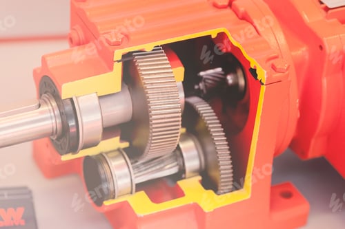 Preview: Section Of Vertical Gear Unit With Cylindrical Gears, Note Shallow Depth Of Field