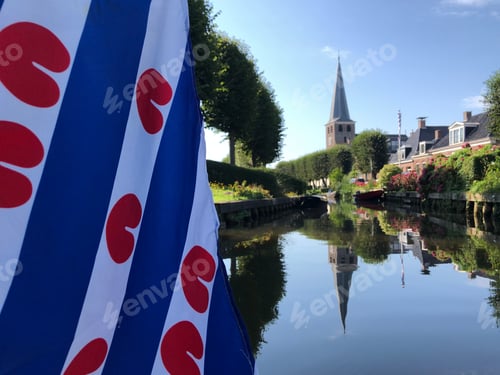 Preview: Canal In Ijlst With A Frisian Flag In Friesland The Netherlands