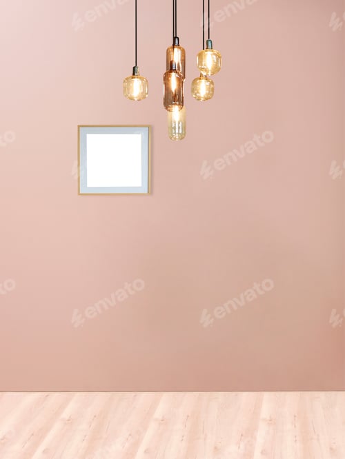 Preview: Empty Picture Frame and Light Fixtures on Wall
