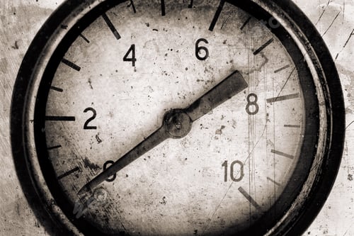 Preview: The Old Vintage Measuring Device With A Scale From 0 To 10, And The Arrow Is Stuck At Zero