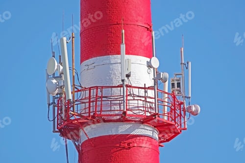 Preview: Tower With Aerials Of Cellular On A Background Blue Sky