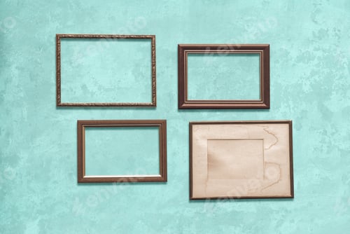 Preview: Old Wooden Frames On Blue Wall
