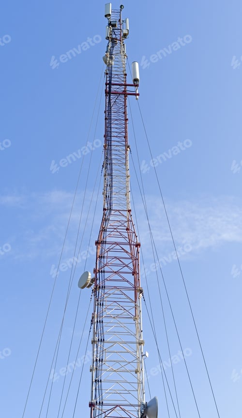 Preview: Tower With Aerials Of Cellular On A Background Blue Sky