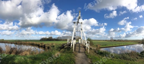 Preview: Panoramic From A Bridge Over A Canal In A Nature Reserve Around Wolvega In Friesland, The