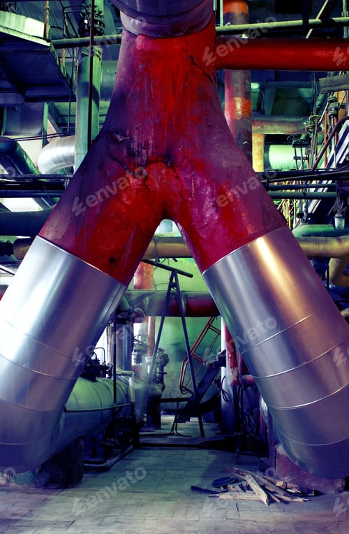 Preview: Pipes And Tubes And Chimney At A Power Plant