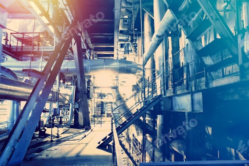 Preview: Industrial Zone, Steel Pipelines And Equipment In Blue Tones