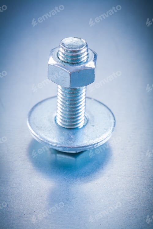 Preview: Screwbolt With Bolt Washer And Construction Nut On Metallic Background Repairing Concept
