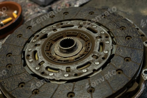 Preview: Detail Of Old Car Clutch Spare Part In A Workshop