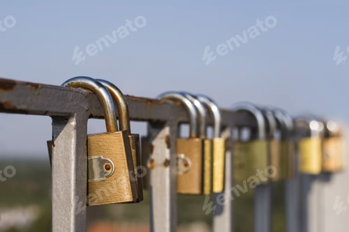 Preview: Close Up Of Love Padlocks On Bridge Handrail