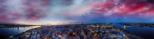Preview: Beautiful Panorama Of Riga At Dusk, Latvia.