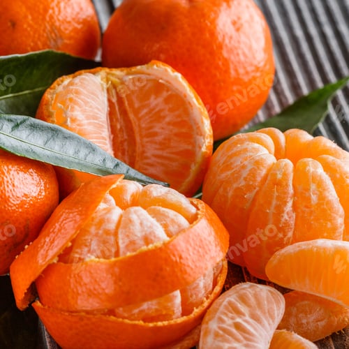 Preview: Juicy Mandarin On A Gray Wooden Rustic Background