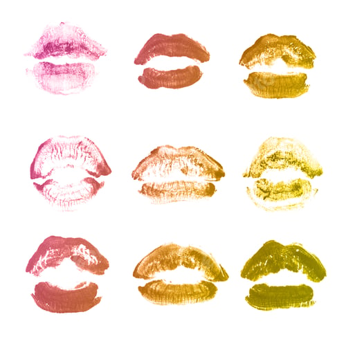 Preview: Female Lips Lipstick Kiss Print Set For Valentine Day And Love Collection Isolated On White