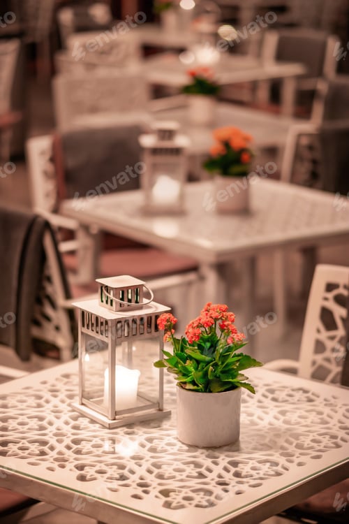 Preview: Picture Of Orange Flowers On The Cafe Table