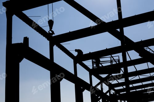 Preview: Silhouette Of The Workers Dissembling Industrial Constructions.