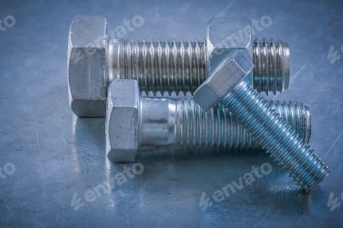 Preview: Steel Screw-Nuts With Bolt On Metallic Background Maintenance Concept.