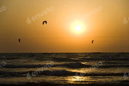 Preview: Kite Boarding. Kitesurf Freestyle At Sunset
