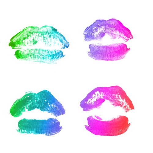 Preview: Female Lips Lipstick Kiss Print Set For Valentine Day And Love Collection Isolated On White
