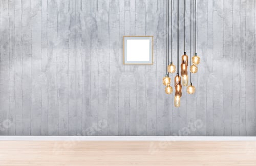 Preview: Empty Room Interior With Concrete Wall And Wood Floor, Modern Lamp