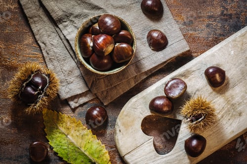 Preview: Fresh Raw Chestnuts Fruits In Autumn Season