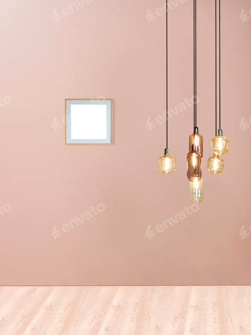 Preview: Pink Wall with Modern Lighting and Blank Frame