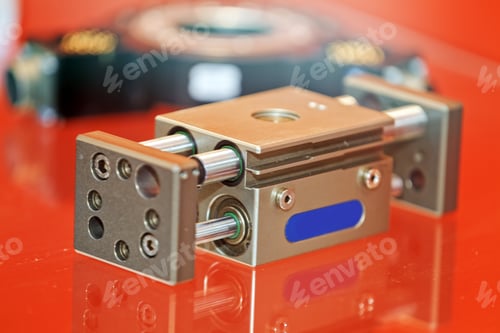 Preview: Closeup New Design Of Parts For Machine On Exhibition Show; Note Shallow Depth Of Field