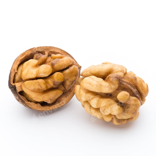 Preview: Walnut And Walnut Kernel Isolated On The White Background.