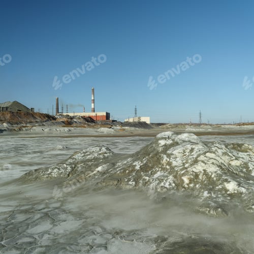 Preview: Tailings Pond On A Background Of Factory Chimneys Of The Copper-Smelting Plant In The City Of