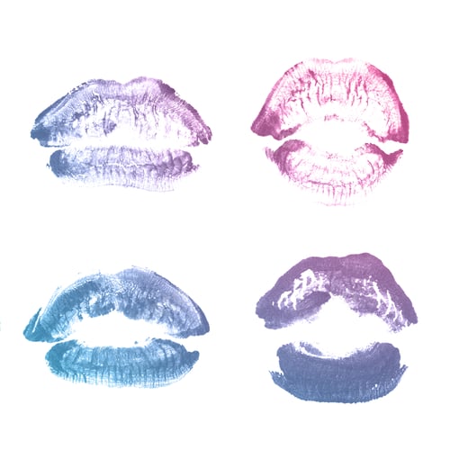 Preview: Female Lips Lipstick Kiss Print Set For Valentine Day And Love Collection Isolated On White