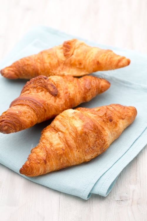 Preview: Tasty Buttery Croissants On Old Wooden Table.
