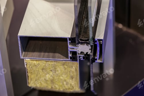 Preview: Cut Of The Window Profile With Metal, Glass And Insulation