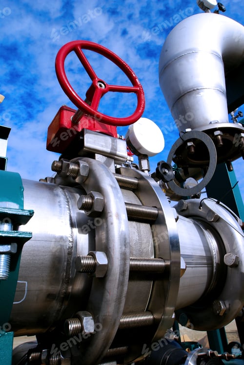 Preview: Industrial Zone, Steel Pipelines And Cables In Blue Tones