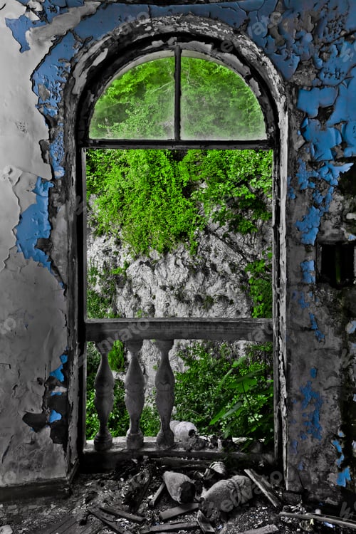 Preview: Ruins Of An Abandoned Luxury Hotel. Contrast Images With Shadows.