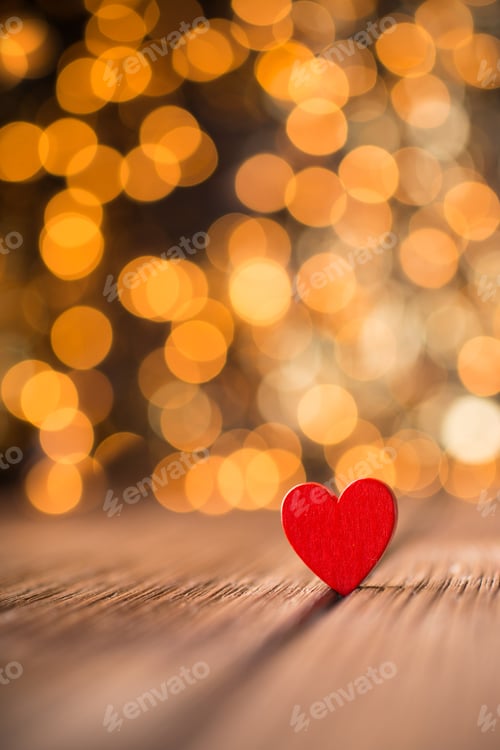 Preview: Hearts On A Wooden Table And Background Is A Bokeh.