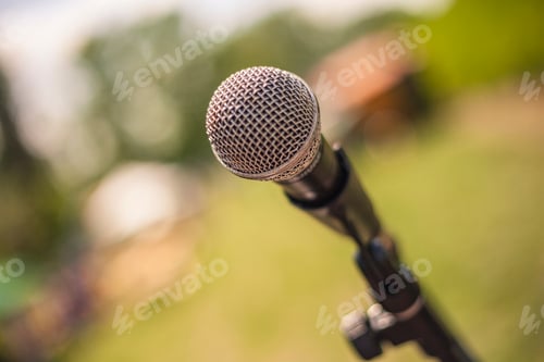 Preview: Detail Of The Front Part Of A Microphone Mounted On The Stage Prone To The Concert
