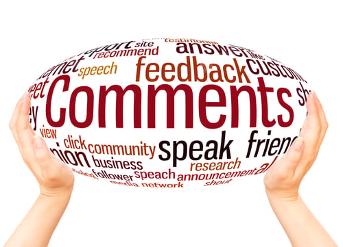 Preview: Comments Word Cloud Hand Sphere Concept On White Background.