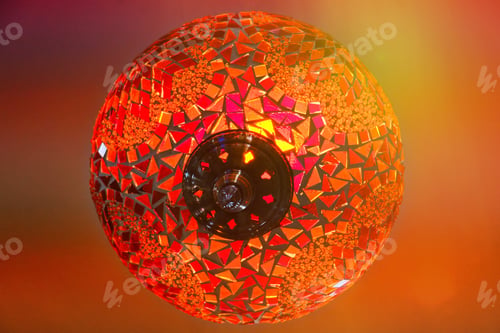 Preview: Arabic Lantern Of Colored Glass With Ornament, Bottom View