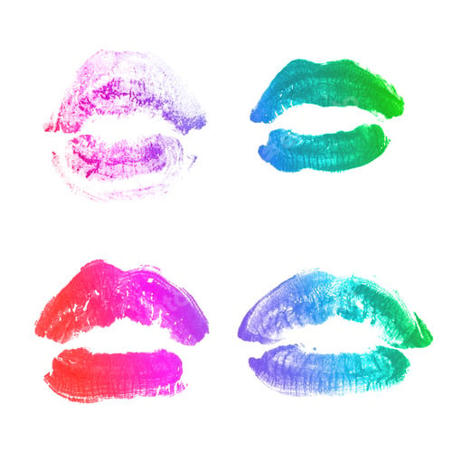 Preview: Female Lips Lipstick Kiss Print Set For Valentine Day And Love Collection Isolated On White