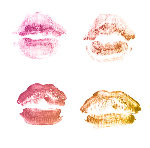 Preview: Female Lips Lipstick Kiss Print Set For Valentine Day And Love Collection Isolated On White