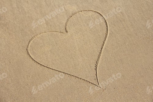 Preview: The Heart Is Painted On The Sand. Design With Copy Space. Top View.