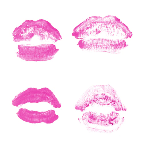 Preview: Female Lips Lipstick Kiss Print Set For Valentine Day And Love Collection Isolated On White