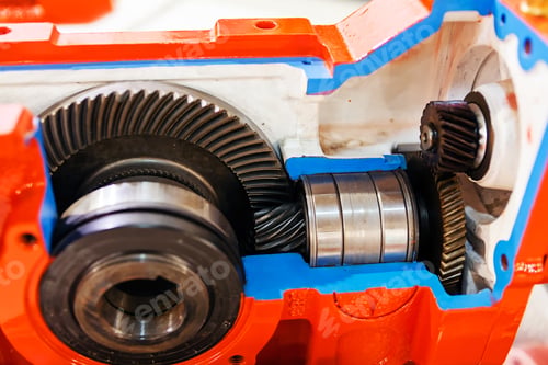 Preview: Gearbox On Large Electric Motor At Industrial Equipment Plant