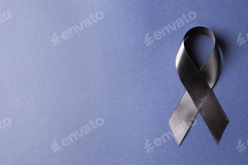 Preview: Black Ribbon On A Blue Background. Mourning. Sorrow.