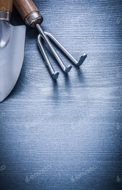 Preview: Vertical Close Up View Hand Tools Garden Fork And Spade.
