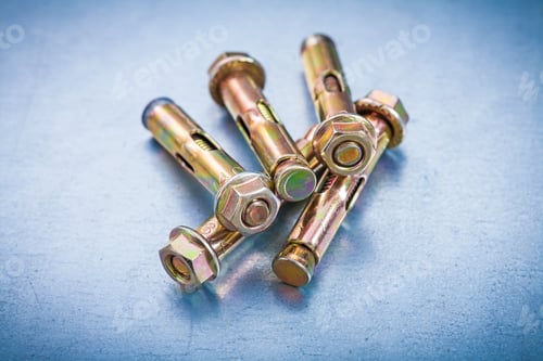 Preview: Metal Anchor Bolts For Concrete Walls On Metallic Background Repairing Concept